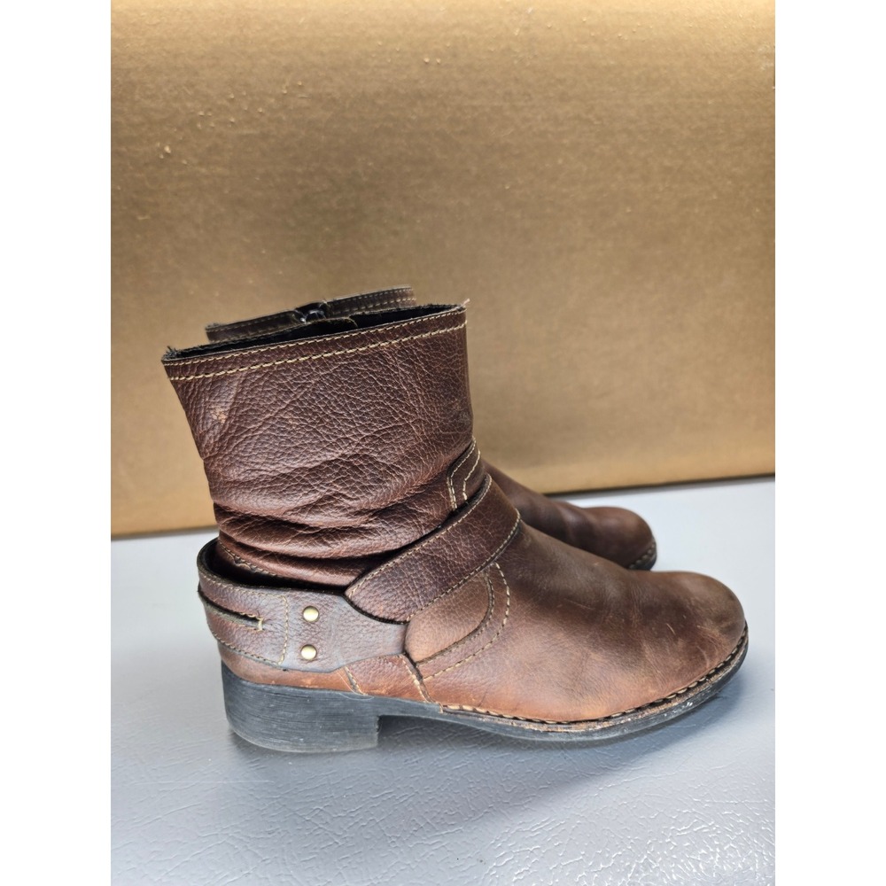 Clarks Brown Leather Harness Ankle Moto Boots Womens 8W Side Zip 34915
